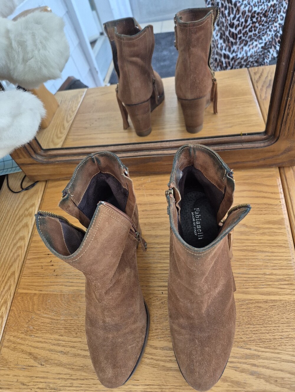 Fabianelli Italy Cognac Suede Wedge Zip Lug Sole Ankle Boots 40 US 9